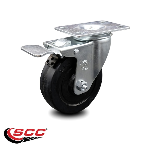 4 Inch Soft Rubber Wheel Swivel Top Plate Caster with Total Lock Brake SCC